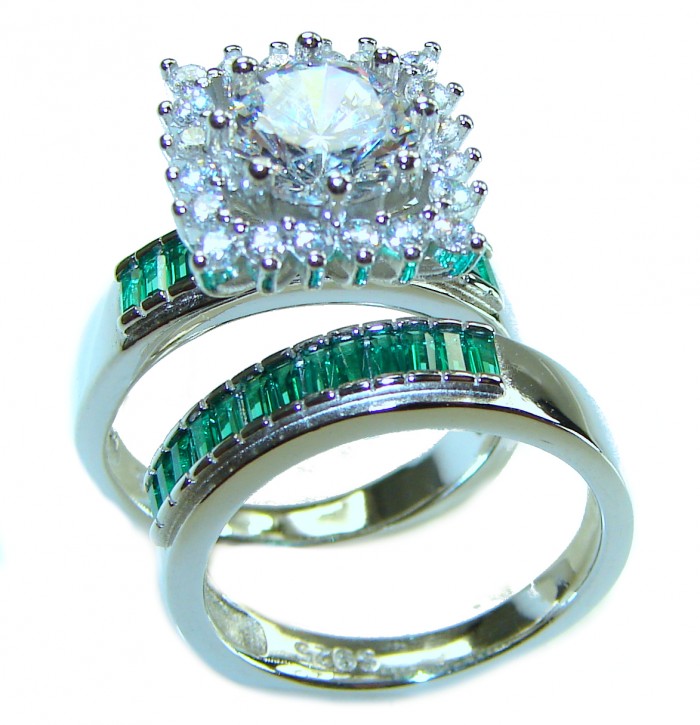 Spectacular 5.9 carat White Topaz Emerald .925 Sterling Silver stack up ring size 6
