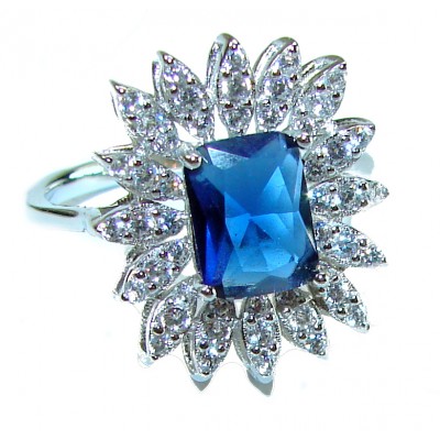 emerald cut 5.5 carat Sapphire .925 Sterling Silver handmade Statement ring; s. 7