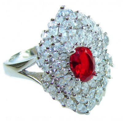 Precious Red Flower 6.5 carat Ruby .925 Sterling Silver handcrafted Cocktail Ring s. 8