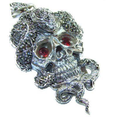 the cycle of renewal 2.1 carat Ruby Authentic Ruby Marcasite .925 Sterling Silver handcrafted Pendant