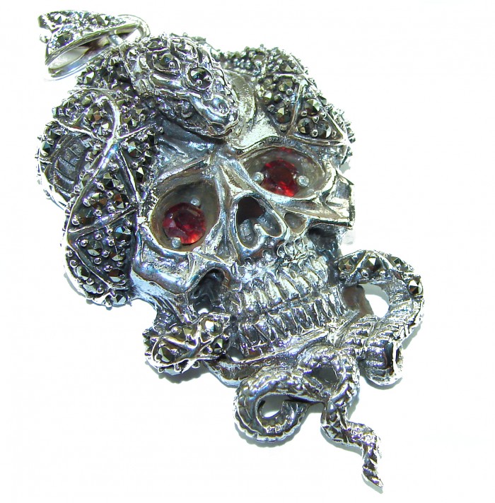 the cycle of renewal 2.1 carat Ruby Authentic Ruby Marcasite .925 Sterling Silver handcrafted Pendant