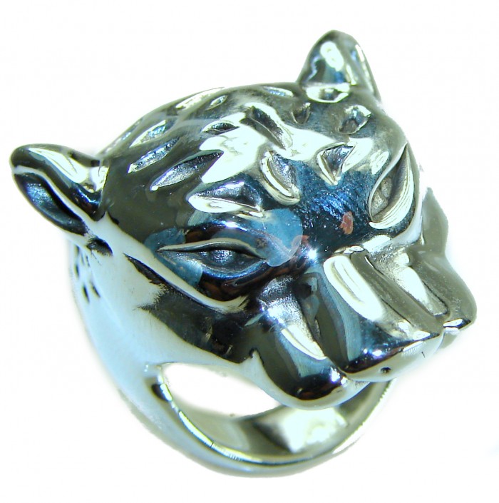 Cheetah Head Marcasite Ruby .925 Sterling Silver handcrafted Statement Ring size 7