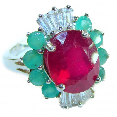 Art Deco Genuine 6.5 CARAT Ruby .925 Sterling Silver Statement Ring size 6