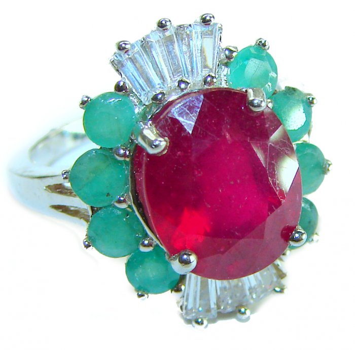 Art Deco Genuine 6.5 CARAT Ruby .925 Sterling Silver Statement Ring size 6 - video