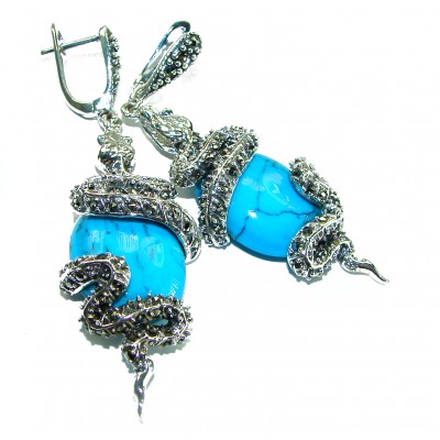 Great authentic inlay Turquoise .925 Sterling Silver handcrafted Earrings