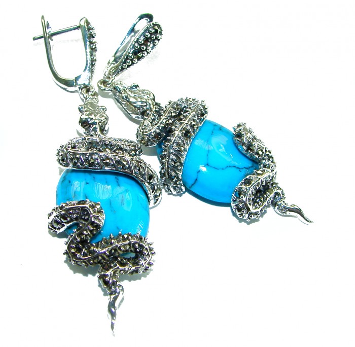 Great authentic inlay Turquoise .925 Sterling Silver handcrafted Earrings