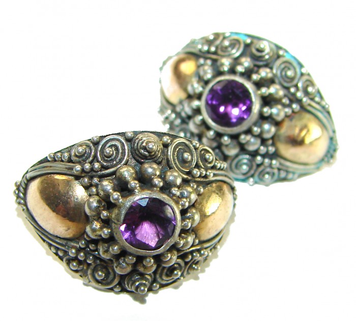 Authentic 4.5 carat Amethyst 2 tones .925 Sterling Silver handcrafted earrings