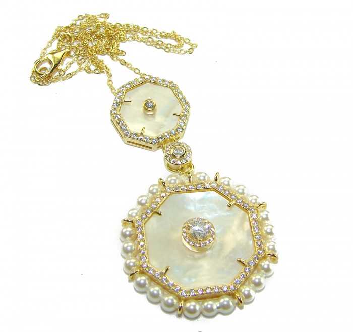 Precious natural creamy Blister Pearl 14K Gold over .925 Sterling Silver Necklace
