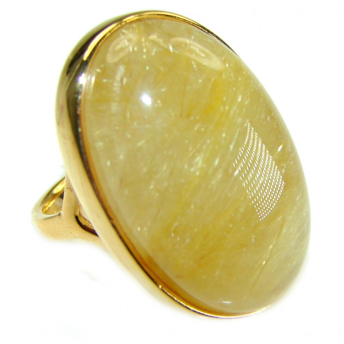 21.2 carat Himalayan Golden Rutilated Quartz 14K Gold over .925 Sterling Silver handcrafted Ring Size 5