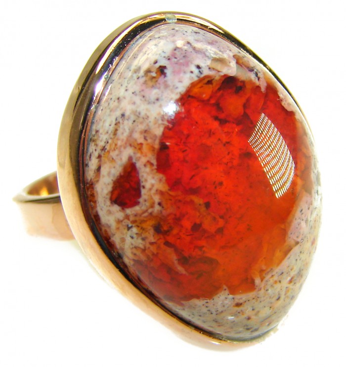 Inner Fire best quality 21.4 carat Mexican Opal 18K Gold over .925 Sterling Silver handmade ring 8 adjustable