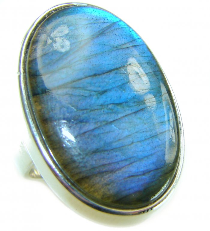 Shimmering Natural Labradorite .925 Sterling Silver handcrafted Large ring size 8 adjustable - video