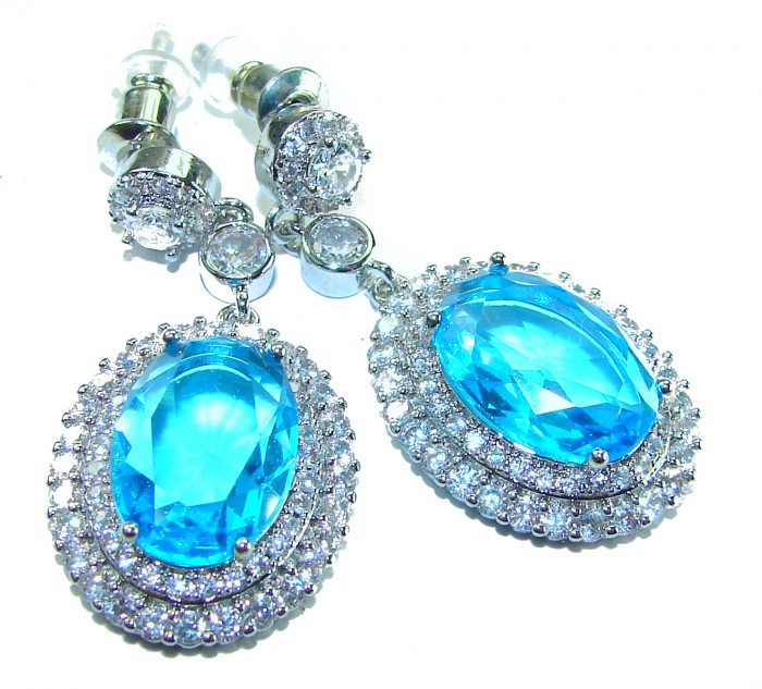 Atlantica 8.5 carat genuine Swiss Blue Topaz .925 Sterling Silver handmade Statement earrings