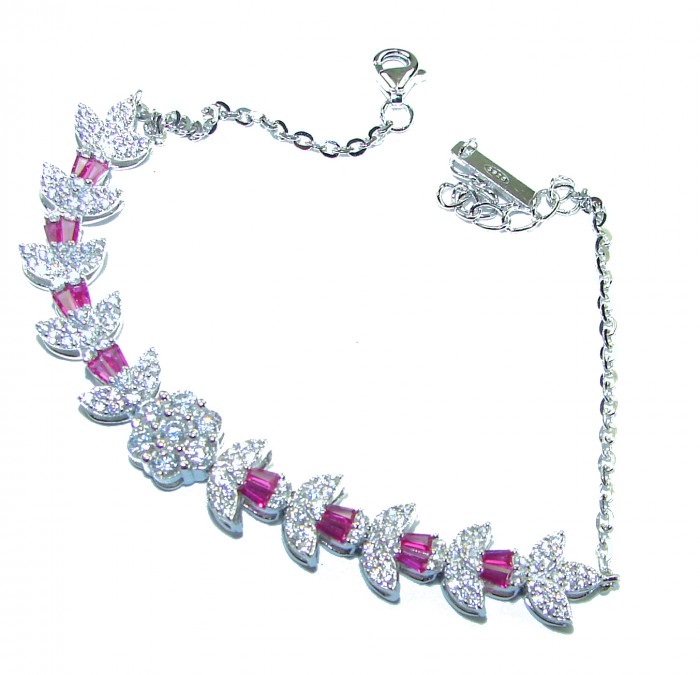 Art Deco - Luxurious natural 4.5 carat Ruby .925 Silver handcrafted bracelet