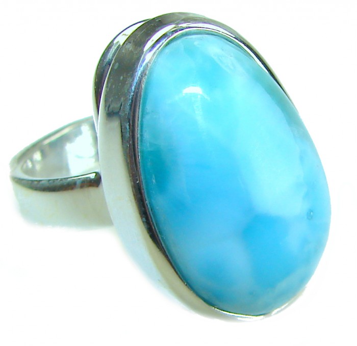 Captivating allure of Genuine AAAA Caribbean Larimar .925 Sterling Silver handcrafted STATEMENT ring size 7 adjustable