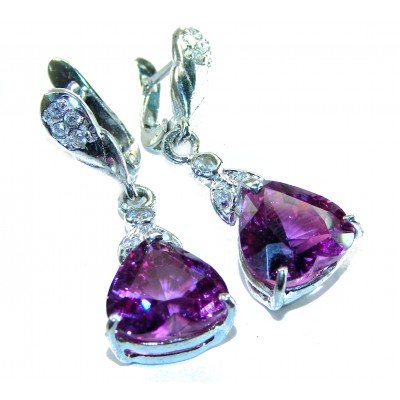 The Spade - Deep Purple Heart 11.8 carat Authentic Topaz .925 Sterling Silver Handcrafted earrings
