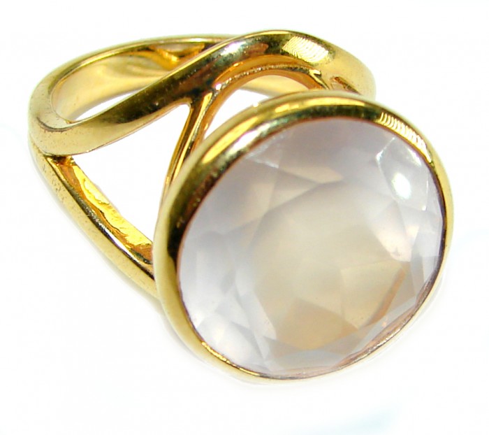 Authentic 10.5 carat Brazilian Rose Quartz 14K Gold over .925 Sterling Silver incredible Ring size 7