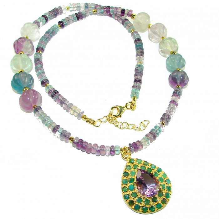33.2 grams Rare Unusual Natural Fluorite 14K Gold over .925 Silver handcrafted NECKLACE - video