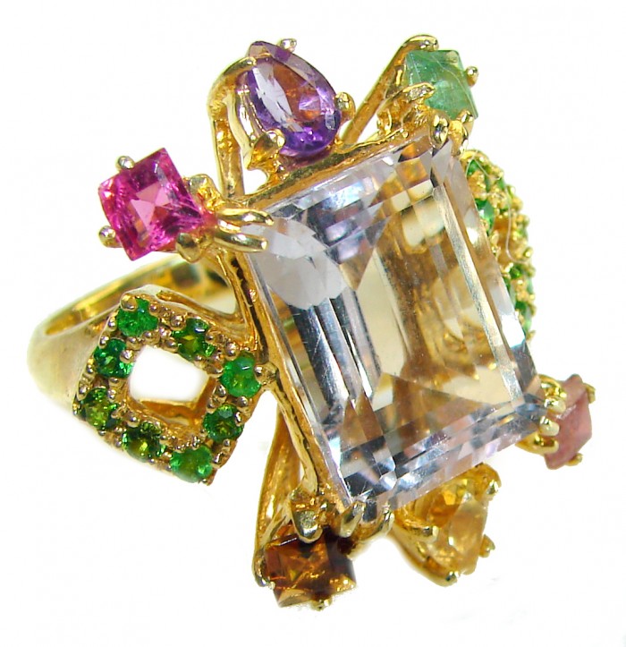 Blooming Orchid 17.5 carat Pink Amethyst 14K Gold over .925 Silver handcrafted Cocktail Ring s. 9