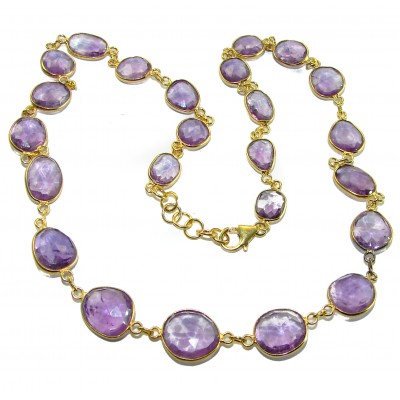 Purple Rose authentic 59.8 carat authentic Amethyst 14K Gold over .925 Sterling Silver handcrafted Station necklace
