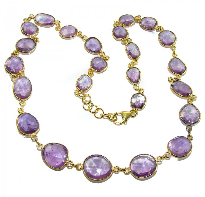 Purple Rose authentic 59.8 carat authentic Amethyst 14K Gold over .925 Sterling Silver handcrafted Station necklace - video