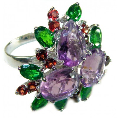 Exotic Flower 25.8 carat AUTHENTIC Amethyst .925 Sterling Silver Handcrafted Ring size 7 1/4