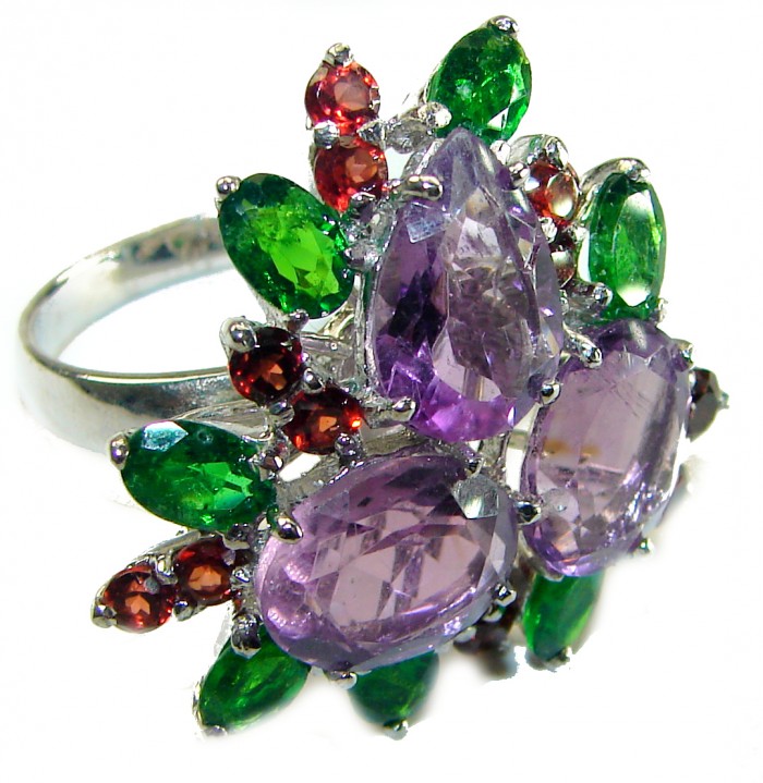 Exotic Flower 25.8 carat AUTHENTIC Amethyst .925 Sterling Silver Handcrafted Ring size 7 1/4