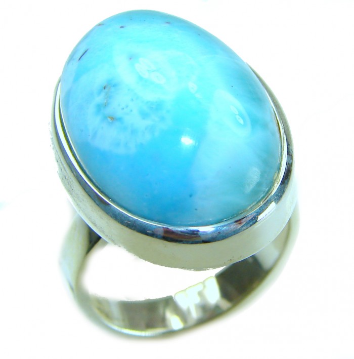 Captivating allure of Genuine AAAA Caribbean Larimar .925 Sterling Silver handcrafted STATEMENT ring size 7 adjustable