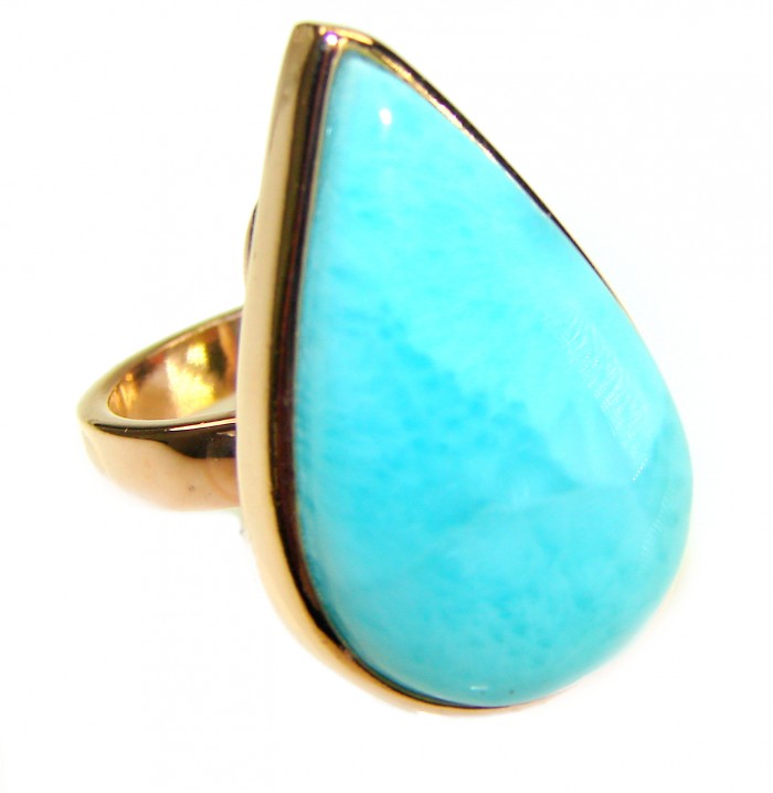 Blue Perfection Blue Larimar 18K Gold over .925 Sterling Silver handmade Large ring size 8 adjustable