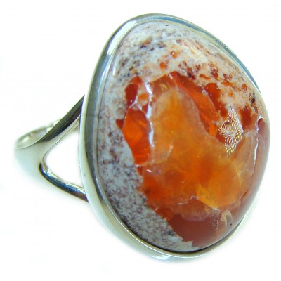 24.5 carat Authentic Mexican Opal .925 Sterling Silver handcrafted ring size 8 3/4