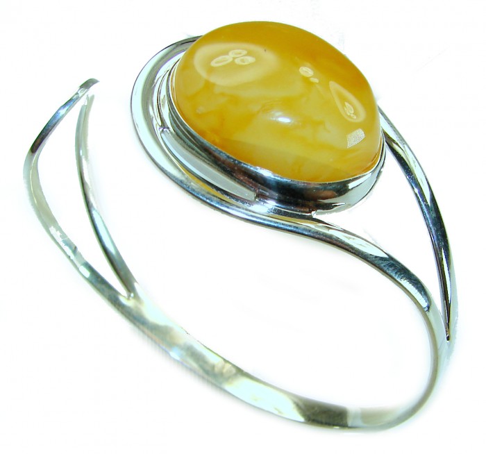 Vintage Design 21.8 grams Genuine Butterscotch Polish Amber .925 Sterling Silver handmade Bracelet / Cuff