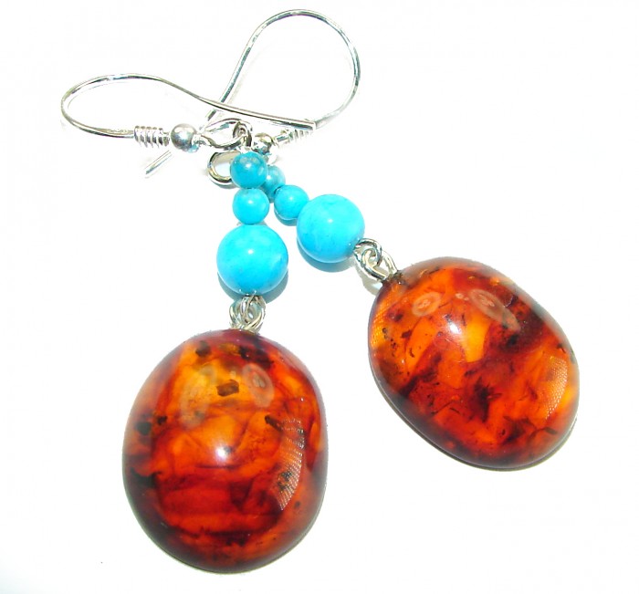 Baltic Polish Amber Turquoise .925 Sterling Silver Earrings