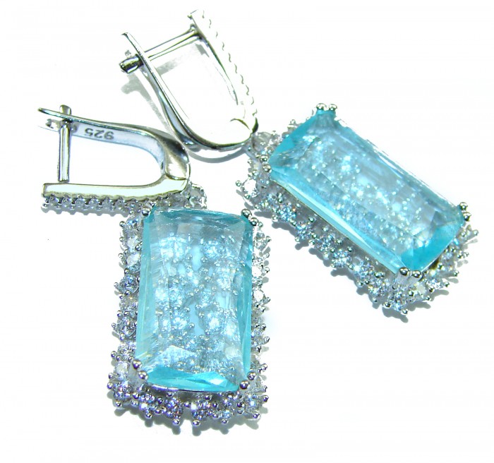 Aqua - Splendid 10.5 carat Swiss Blue Topaz .925 Sterling Silver Handcrafted Earrings