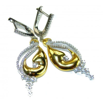 Elegance 4.2 carat White Topaz 14K Gold over .925 Sterling Silver handcrafted Earrings
