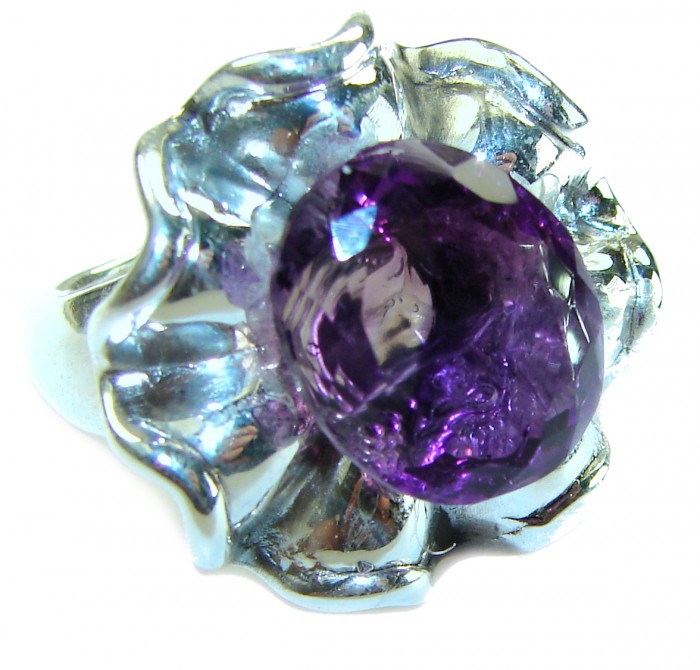 Purple Flower 9.2 carat Amethyst .925 Sterling Silver Handcrafted Large Ring size 7
