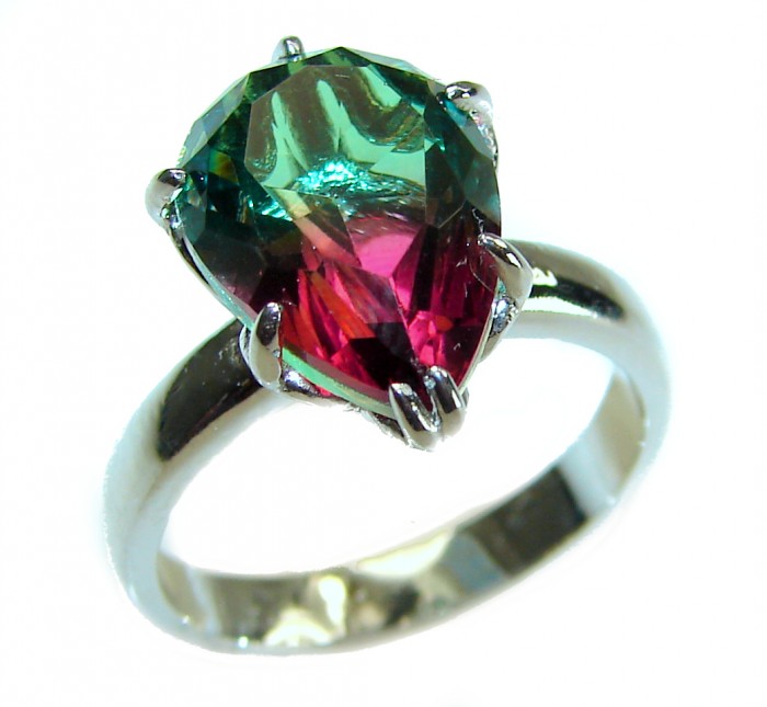 7.9 carat pear cut Brazilian Tourmaline 14K Gold over .925 Sterling Silver Perfectly handcrafted Ring s. 7