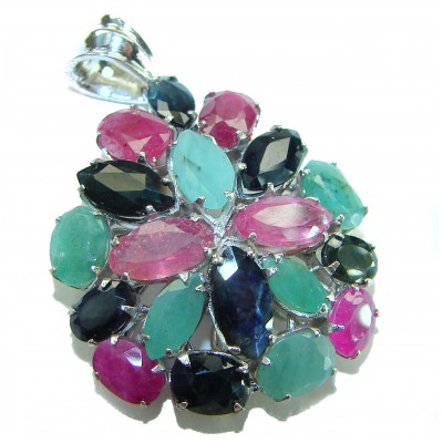 aUTHENTIC Red Ruby Emerald Sapphire 24.5 carat .925 Sterling Silver handmade Pendant