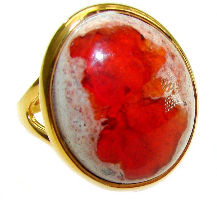 Inner Fire best quality 25.4 carat Mexican Opal 18K Gold over .925 Sterling Silver handmade ring 8 1/4