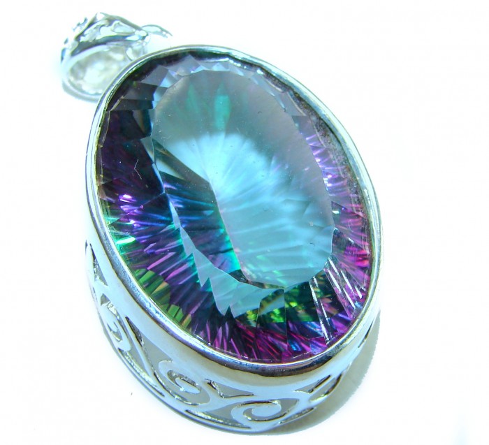 Blue Wonderland 49.7 carat oval cut Mystic Aurora Topaz .925 Sterling Silver handcrafted Pendant