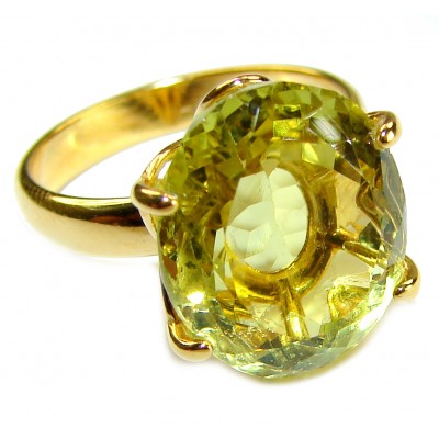 8.8 carat Genuine Lemon Quartz 14K Gold over .925 Sterling Silver handcrafted ring size 7 1/2