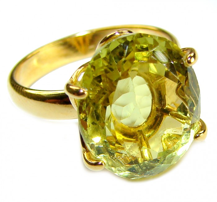8.8 carat Genuine Lemon Quartz 14K Gold over .925 Sterling Silver handcrafted ring size 7 1/2