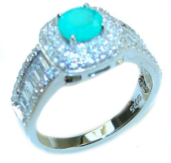 Round Cut 1.8 ctw Paraiba Tourmaline .925 Sterling Silver handcrafted Statement Ring size 8 - video