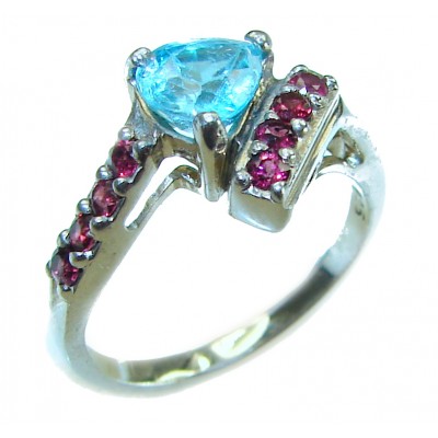 Atlantica 2.5 carat genuine Swiss Blue Topaz .925 Sterling Silver handmade Statement Ring size 7 1/4