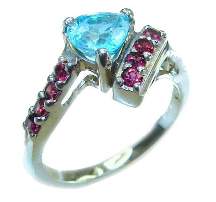 Atlantica 2.5 carat genuine Swiss Blue Topaz .925 Sterling Silver handmade Statement Ring size 7 1/4