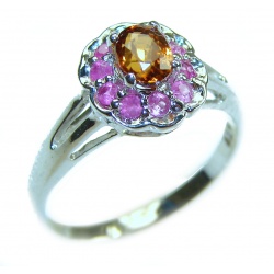 Blooming Rose 1.5 carat Orange Sapphire .925 Sterling Silver handmade Statement ring; s. 8
