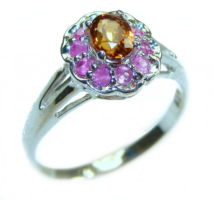Blooming Rose 1.5 carat Orange Sapphire .925 Sterling Silver handmade Statement ring; s. 8