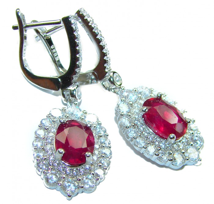 Natural 4.5 carat Ruby .925 Sterling Silver handmade Statement Earrings