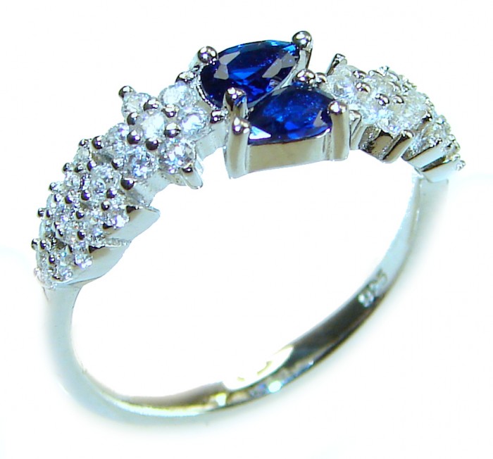 Authentic 1.9 carat Sapphire .925 Sterling Silver handcrafted Ring size 7
