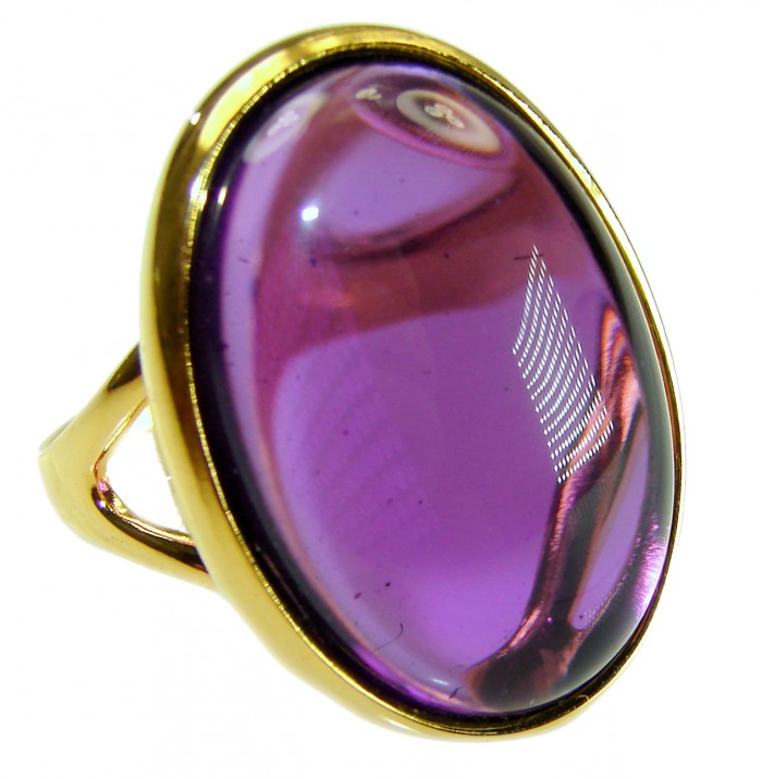 22.2 carat Amethyst 14K Gold over .925 Sterling Silver Handcrafted Large Ring size 7 1/4