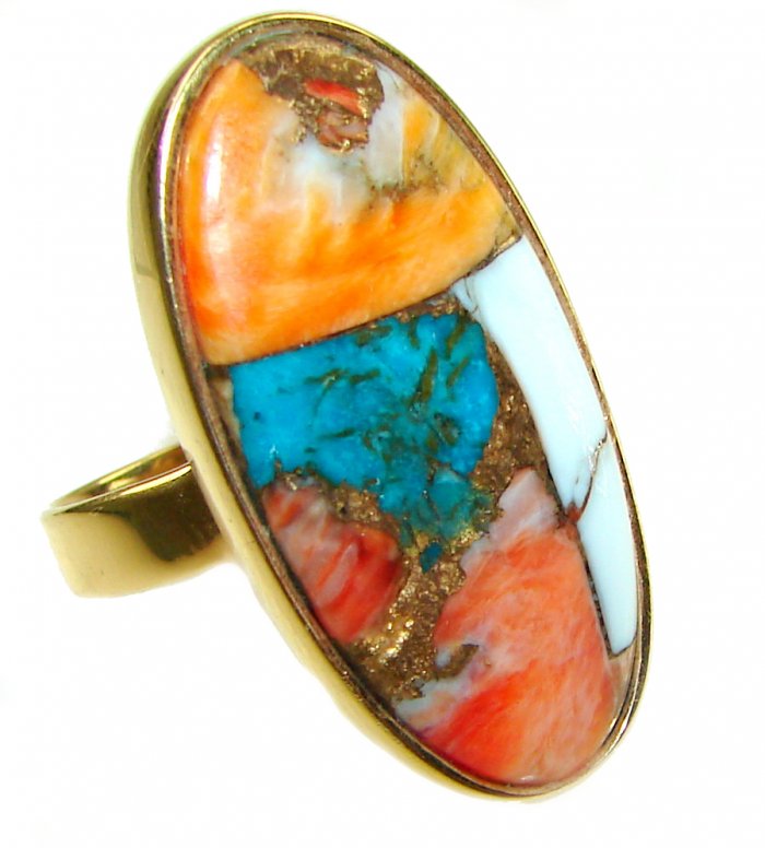 Rare 29.5 carat Oyster Turquoise 18K Gold over .925 Sterling Silver handcrafted Large ring; s. 7 adjustable - video