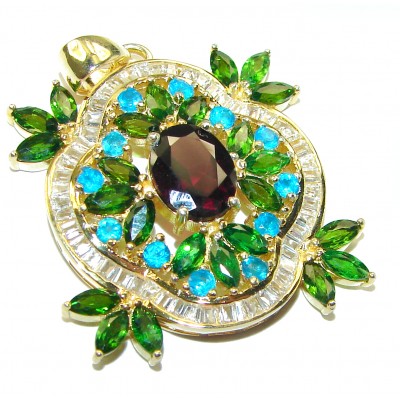 Luxurious 4.2 carat Ruby Emerald 14K Gold over .925 Sterling Silver handmade Pendant